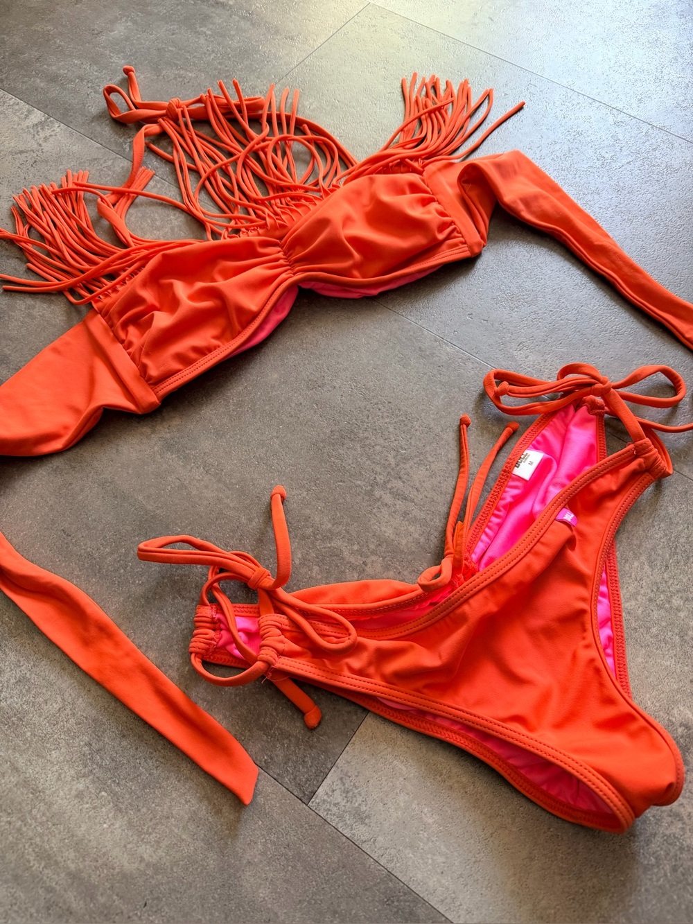 DOLL Swimwear Neon Orange Fringed Bikini Set S/M